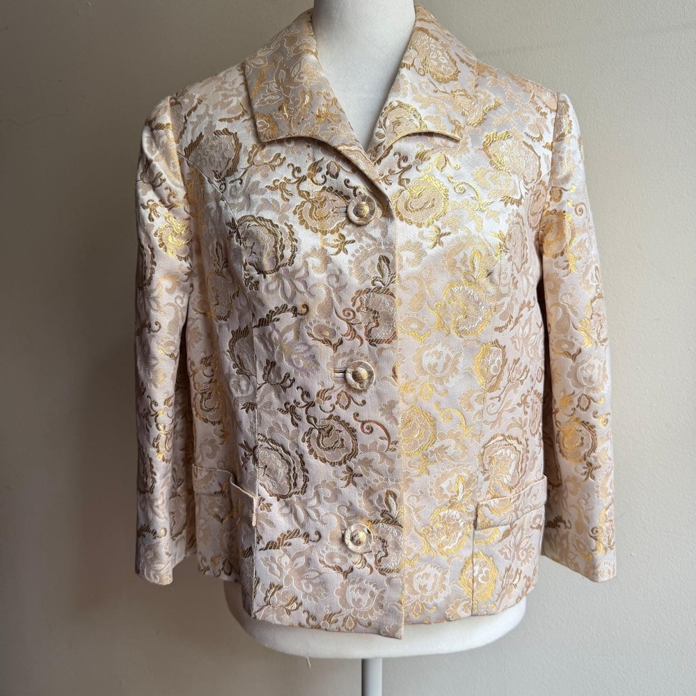 Vintage 60s Gold Brocade Cocktail Jacket Cream Medium SEE DESCRIPTION
